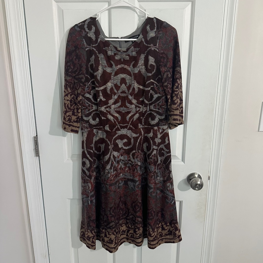 Chris McLaughlin‎ Dress Size 12 Brown Gray Patterned Fit & Flare Career